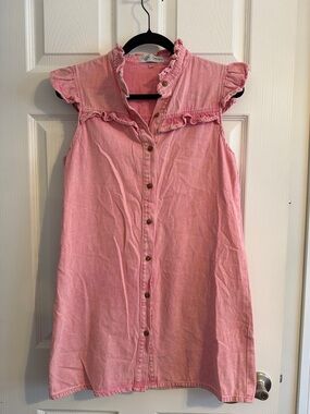 Sleeveless Pink Button-Front Mini Dress with Ruffle Trim